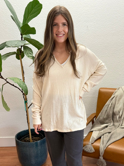 Cream Thermal V-Neck Top