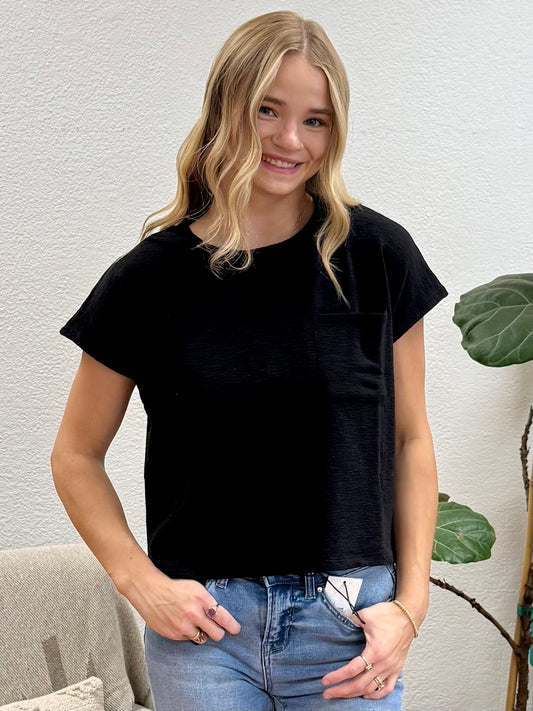 Black Slub Relaxed Crop Top