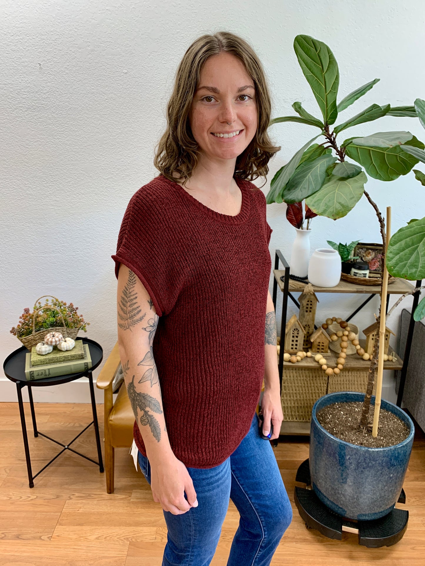 Burgundy Relaxed Knit Top