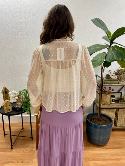 Ivory Button Front Swiss Dot Blouse - Terra Cottage