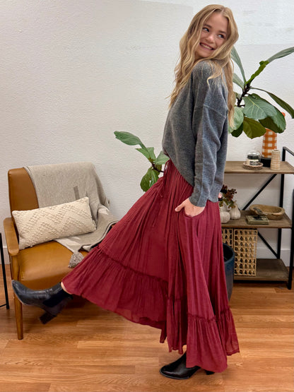Merlot Ruched Maxi Skirt