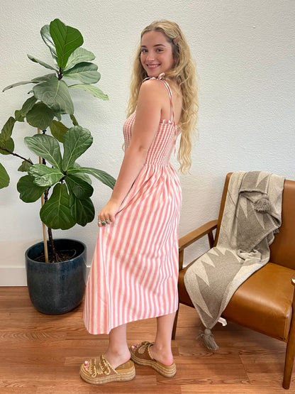 Pink Tiered Midi Dress