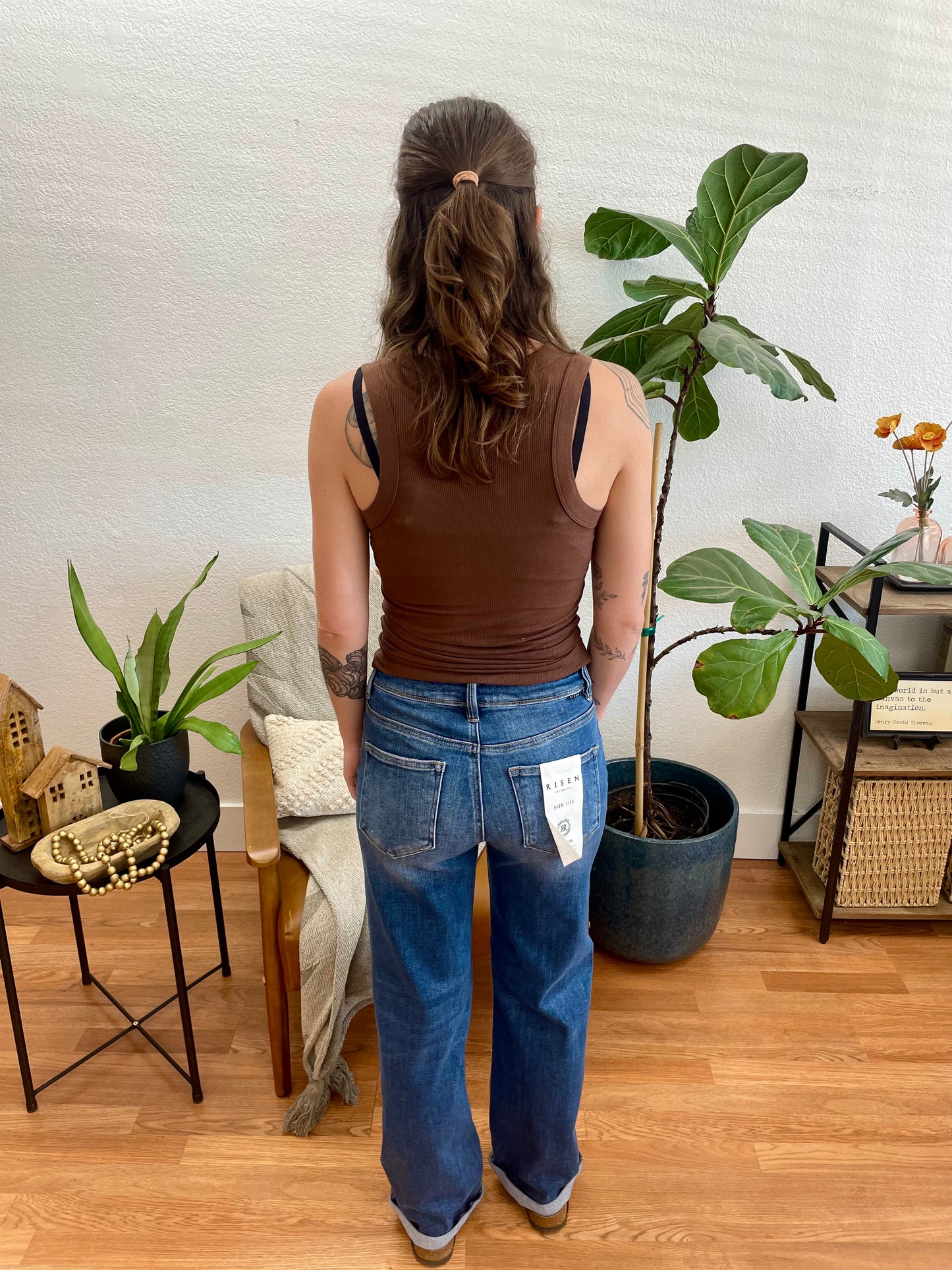 Risen Ankle Cuff Relaxed Straight Leg Jeans