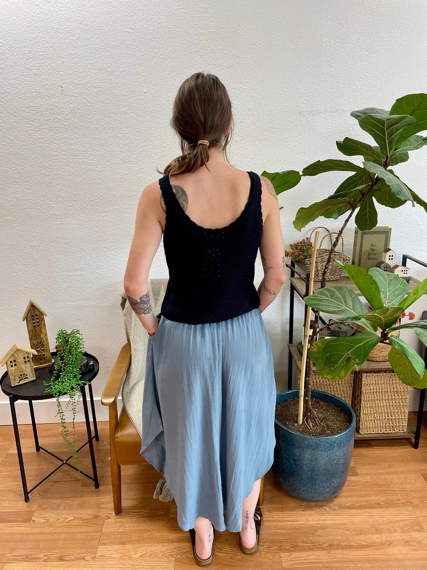 Slate Smocked Midi Skirt