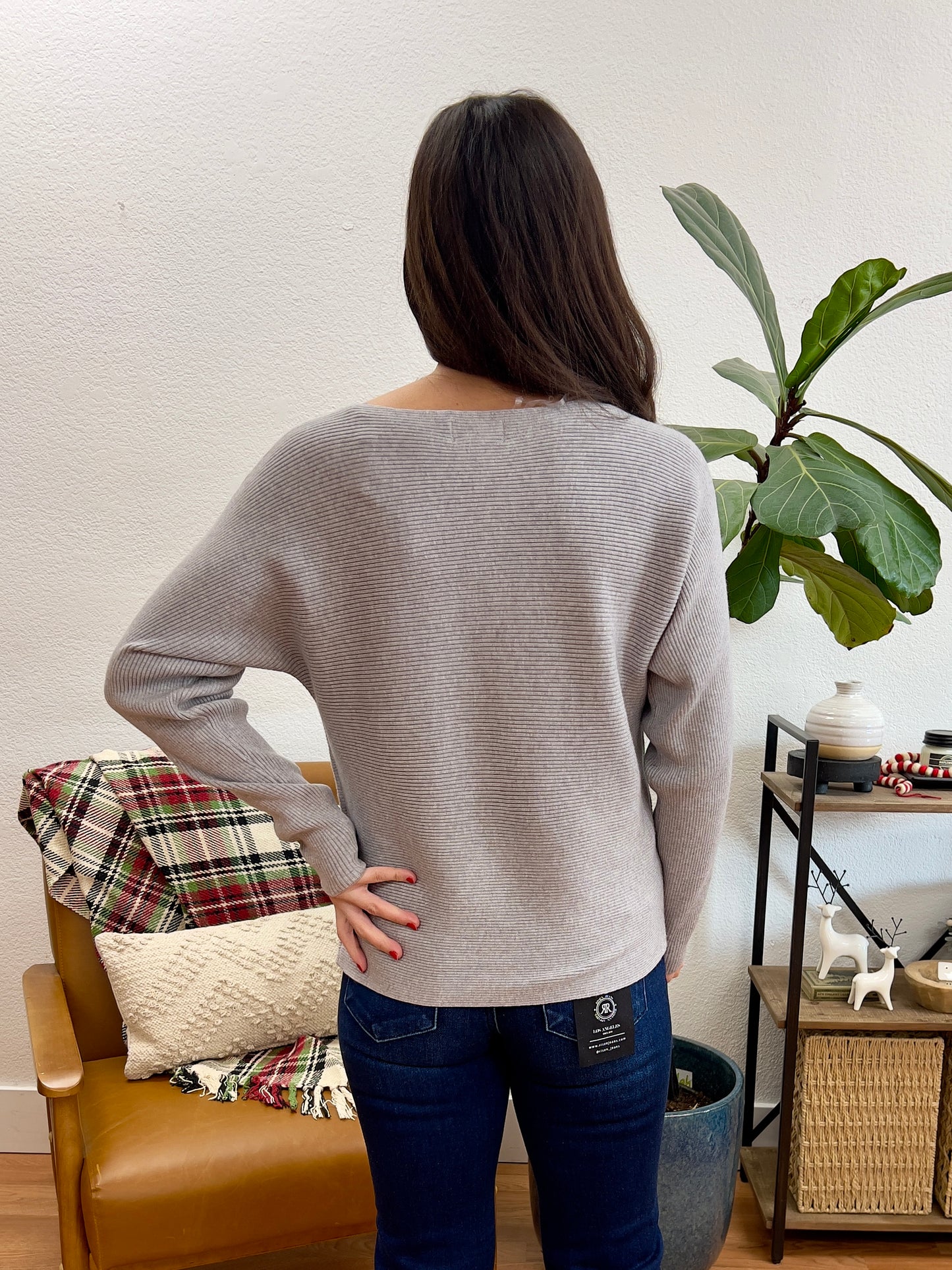 Grey Ribbed Dolman Sweater