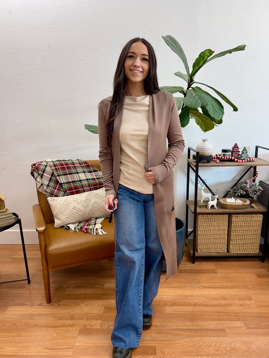 Mocha Longline Open Cardigan