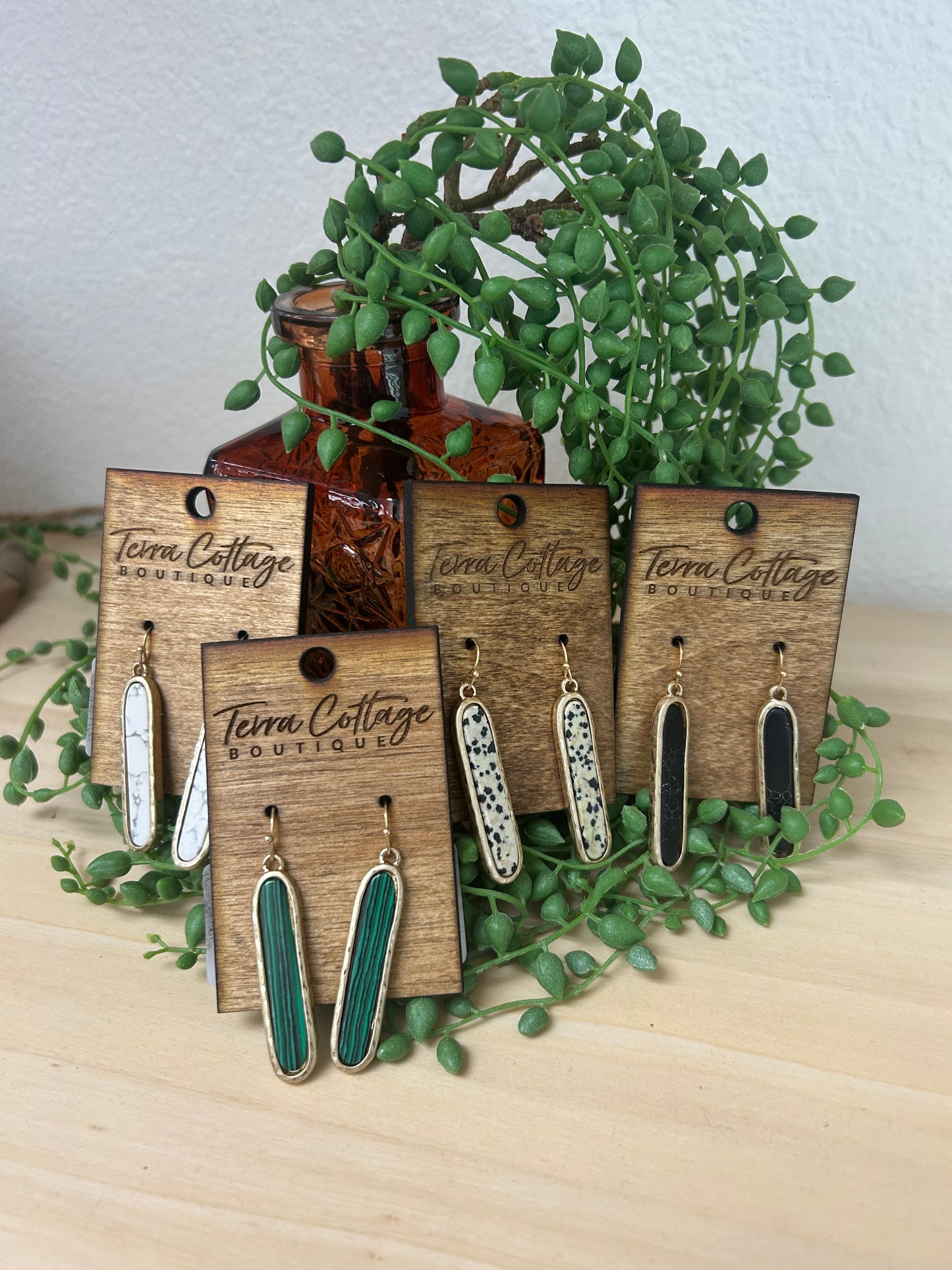 Metal Bar Stone Earrings