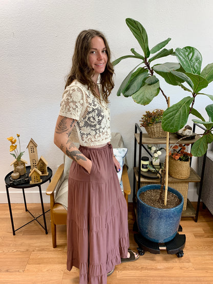 Brown Linen Maxi Skirt