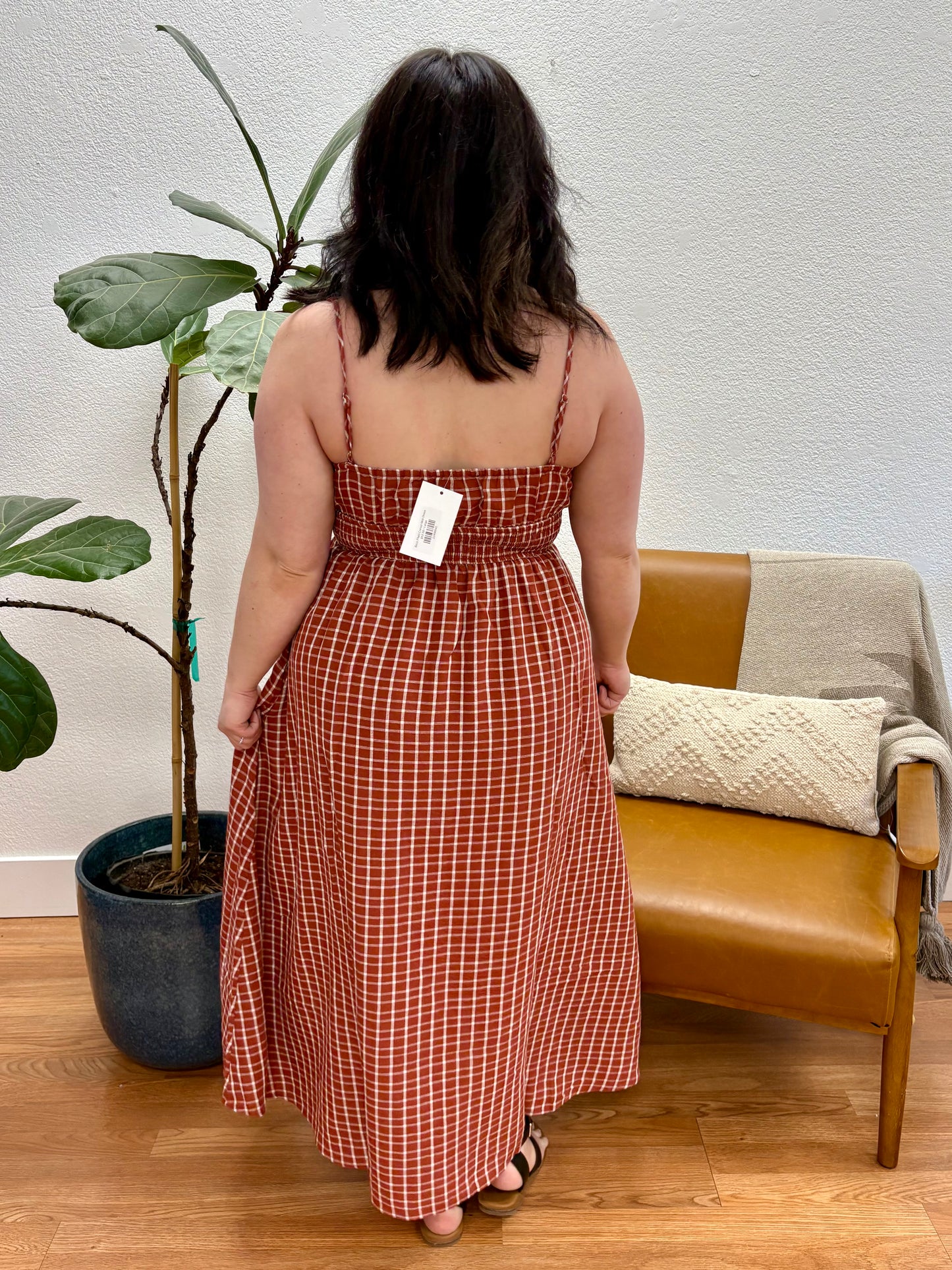 Brick Plaid Corset Midi Dress