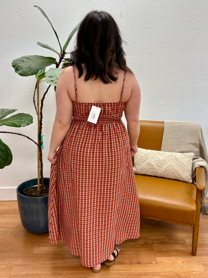 Brick Plaid Corset Midi Dress
