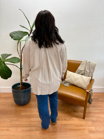Khaki Oversize Stripe Top
