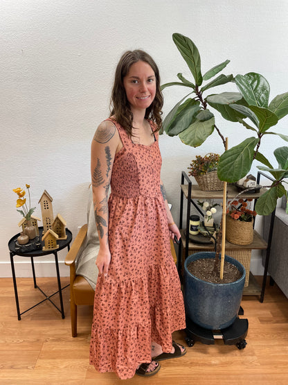 Mauve Tiered Smock Floral Maxi Dress