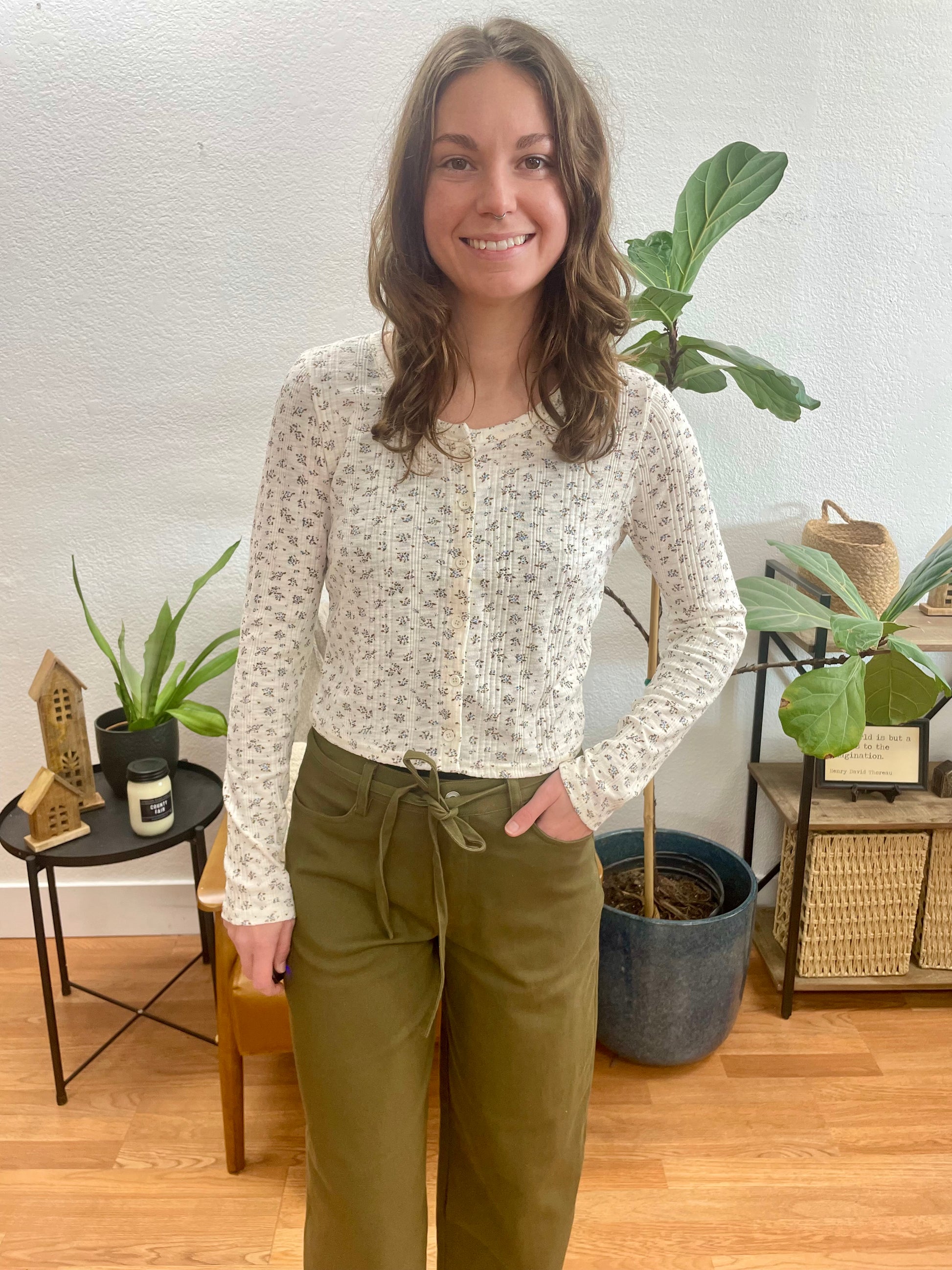 Cream Floral Button Front Cardigan Top - Terra Cottage