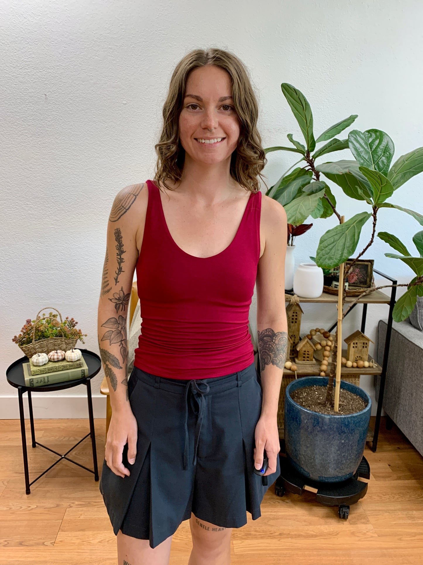 Wine Double Layer Rayon Tank