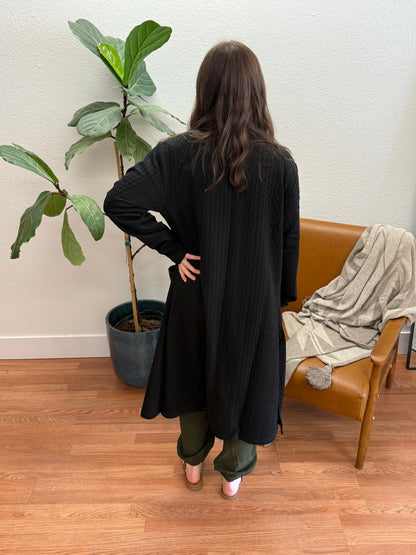 Black Braided Long Pocket Cardigan