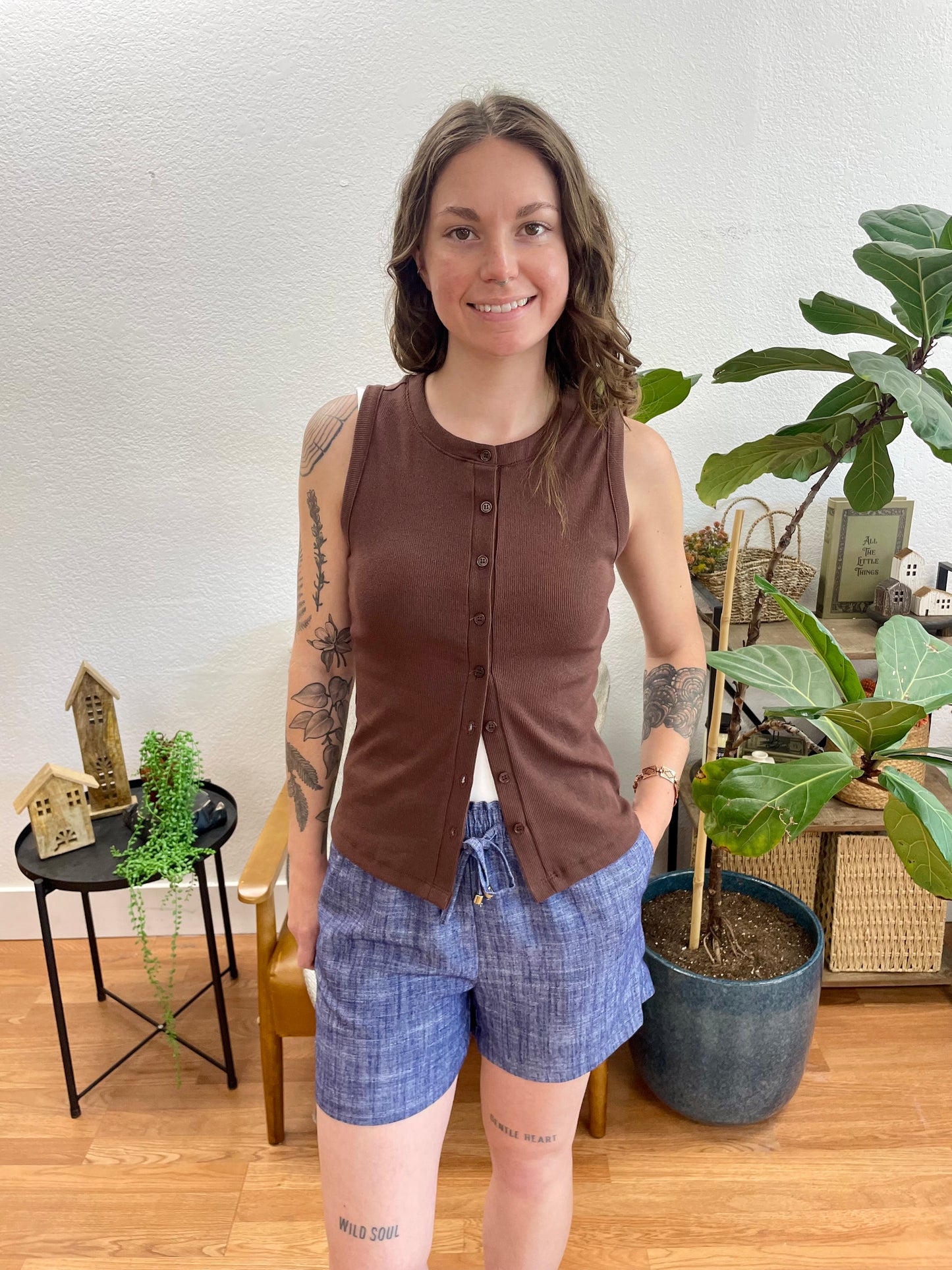 Indigo Linen Blend Shorts
