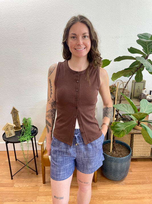 Indigo Linen Blend Shorts