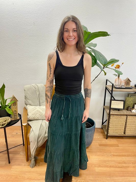 Stonewashed Tiered Maxi Skirt