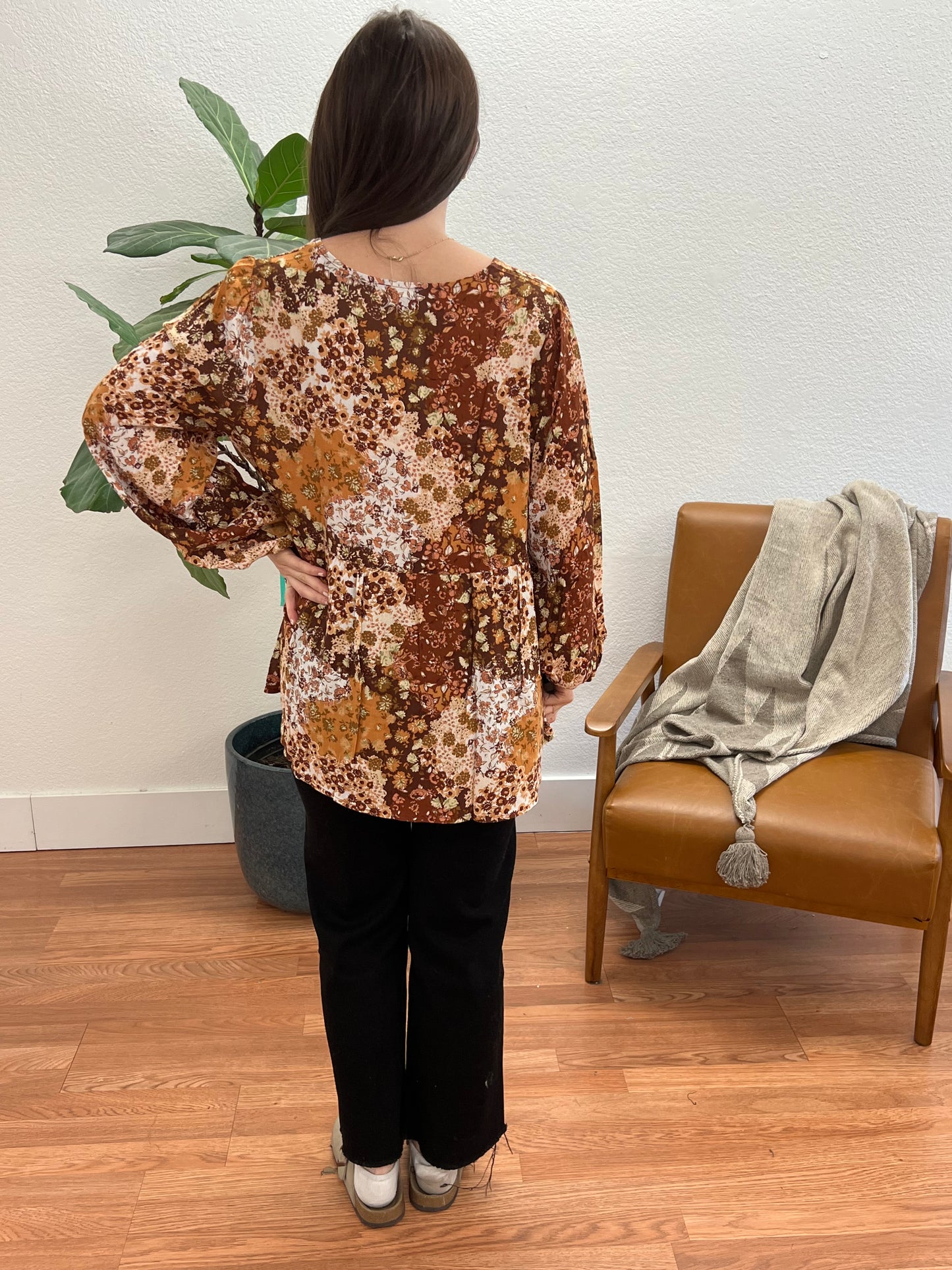 Brown Bold Floral Blouse