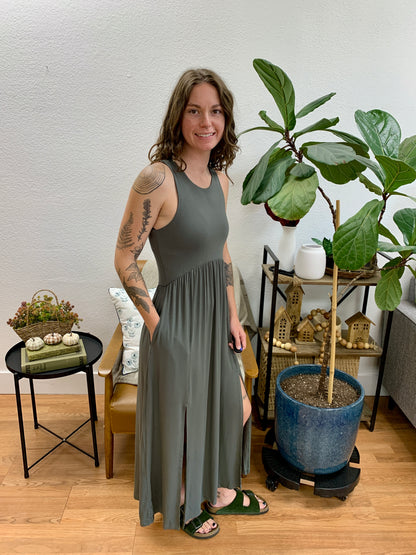 Gunmetal Front Slit Midi Dress