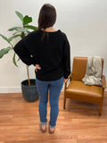 Black Relaxed Soft Knit V Neck Top