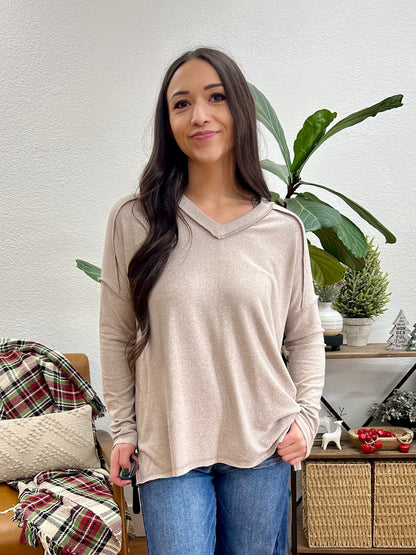 Ash Mocha Melange Hacci Long Sleeve Tee
