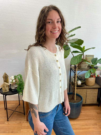 Ivory Short Sleeve Cardigan