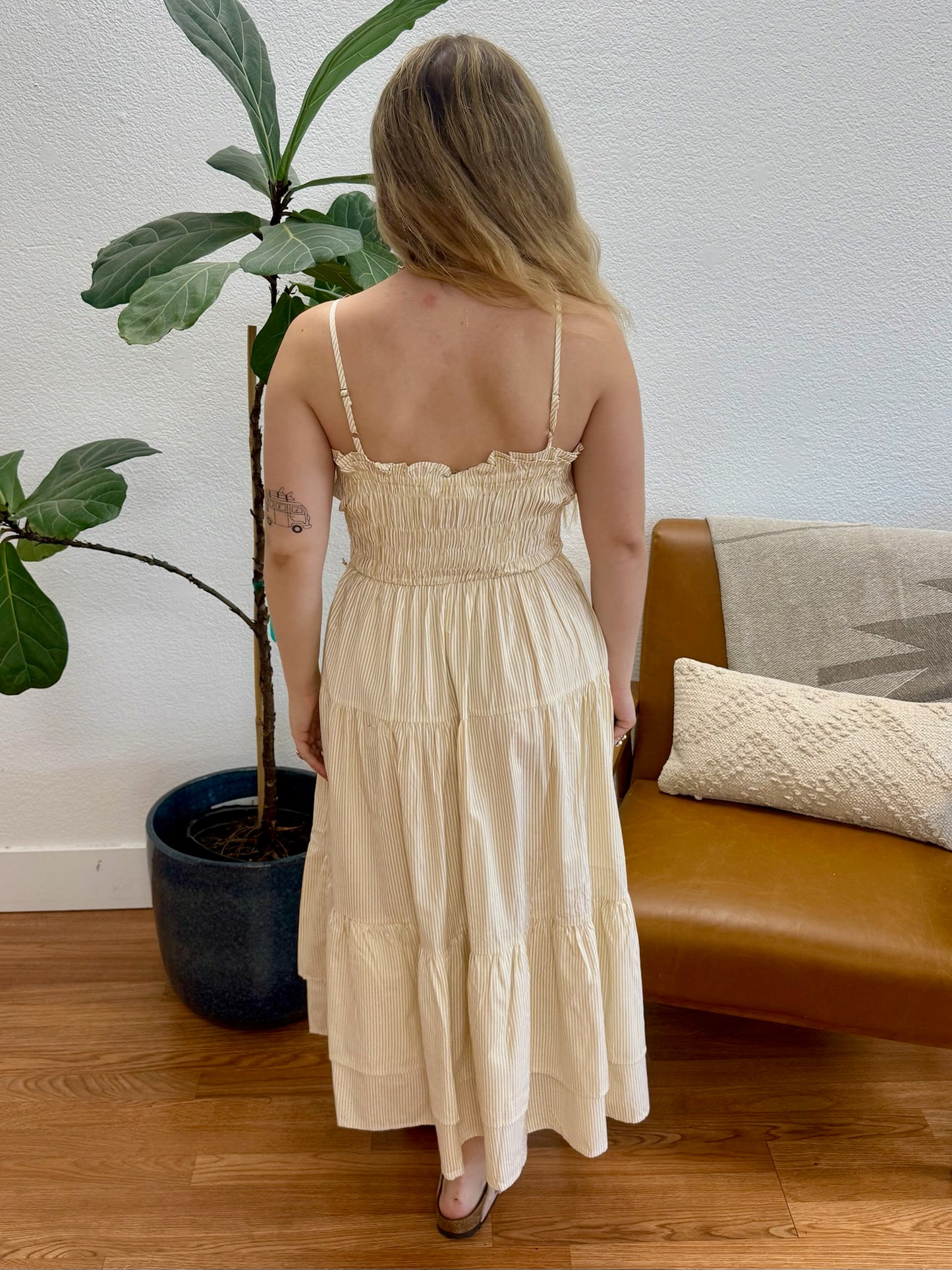 Taupe White Stripe Maxi Dress