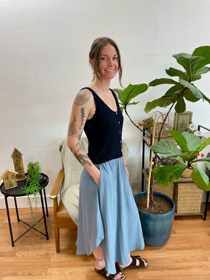 Slate Smocked Midi Skirt
