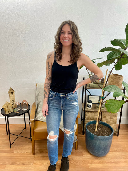 RISEN Distressed Ankle Straight Leg Jeans - Terra Cottage