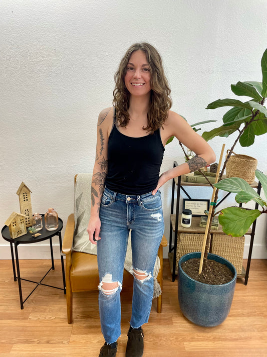 RISEN Distressed Ankle Straight Leg Jeans