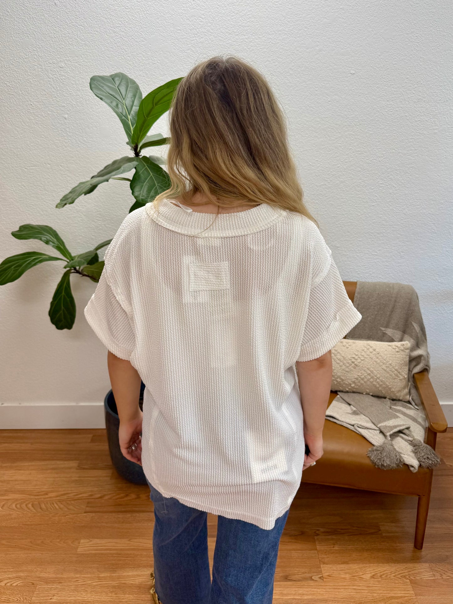 Off White Two Tone Comfy Knit Top