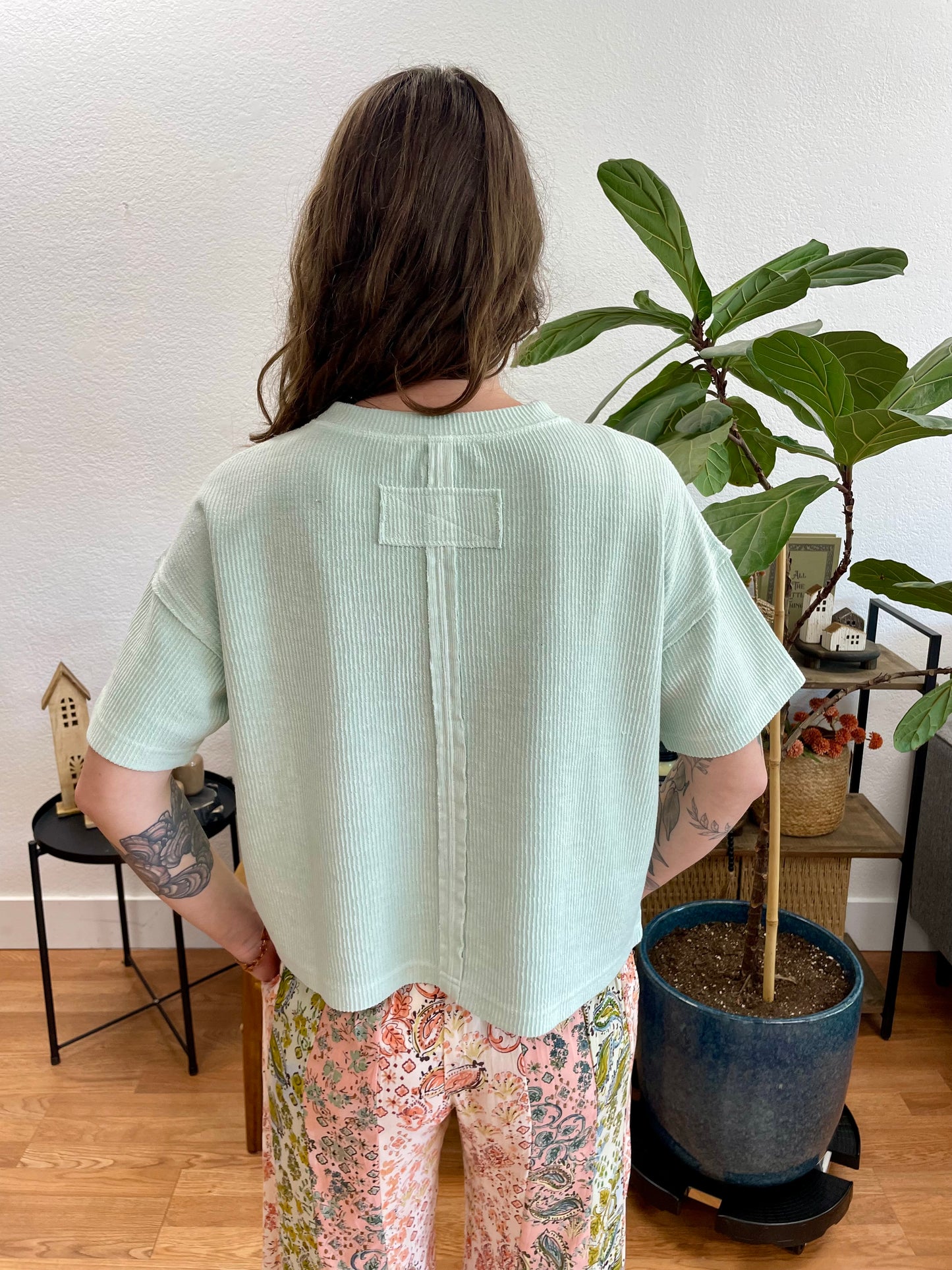 Mint Ribbed Pocket Knit Tee