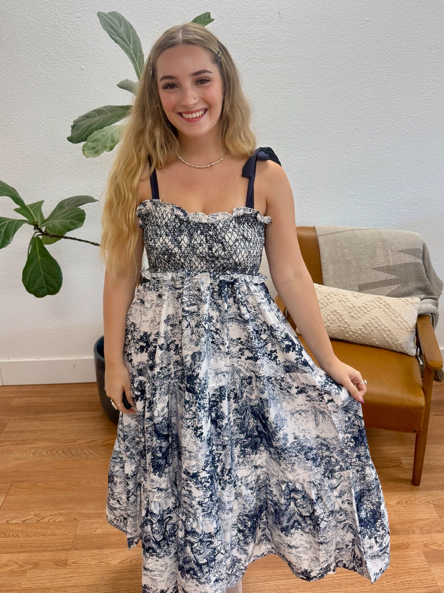 Blue Patterned Midi Dress