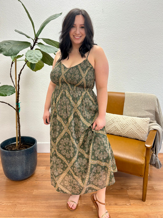 Olive Smock Chiffon Cami Midi Dress
