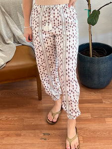 White Printed Flowy Pants