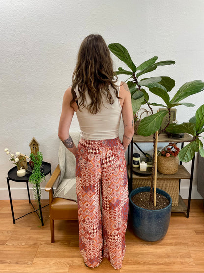 Rust Floral Flowy Pants