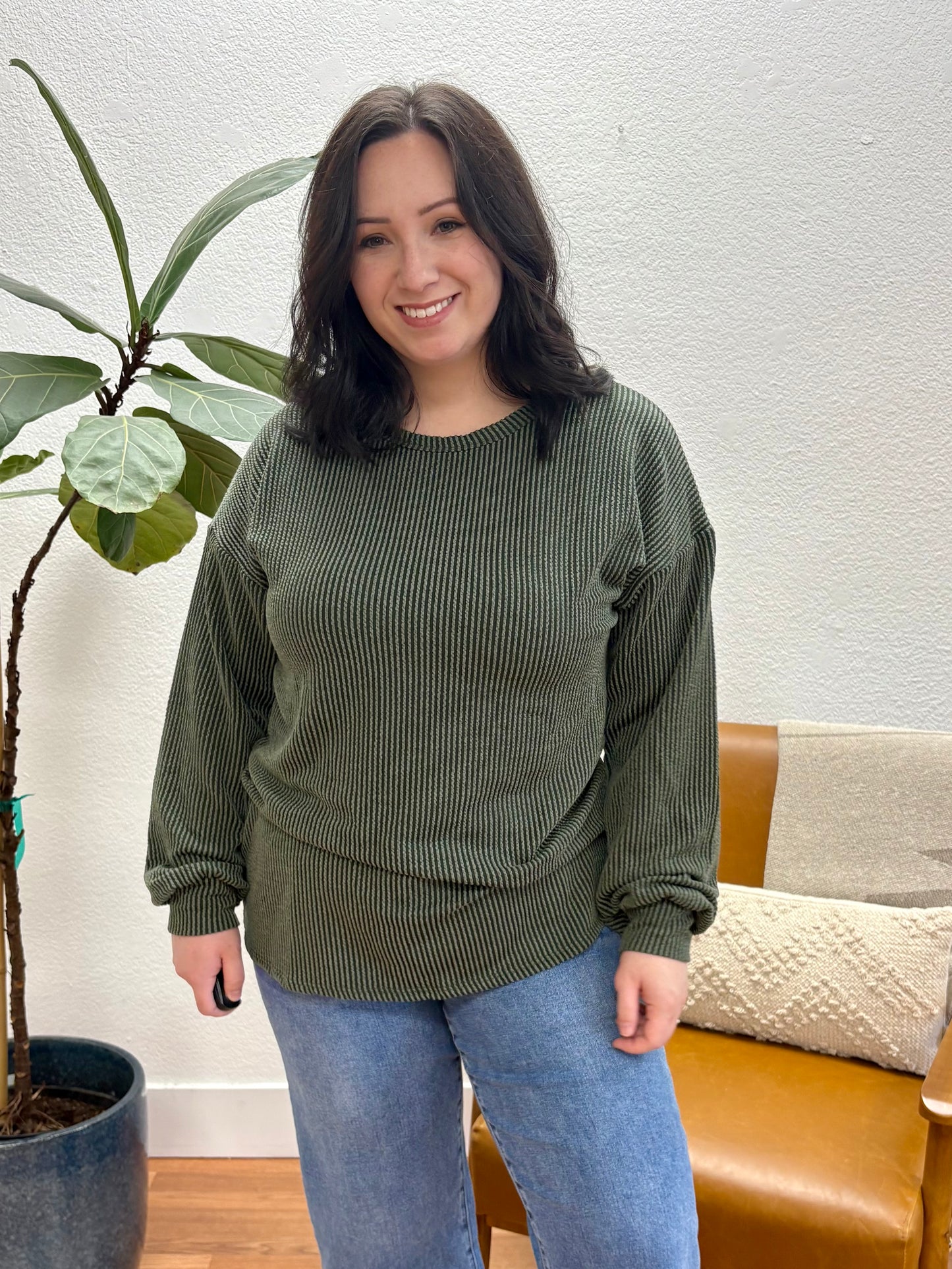 Olive Long Sleeve Urban Rib Top