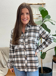 Ivory Lightweight Plaid Button Down