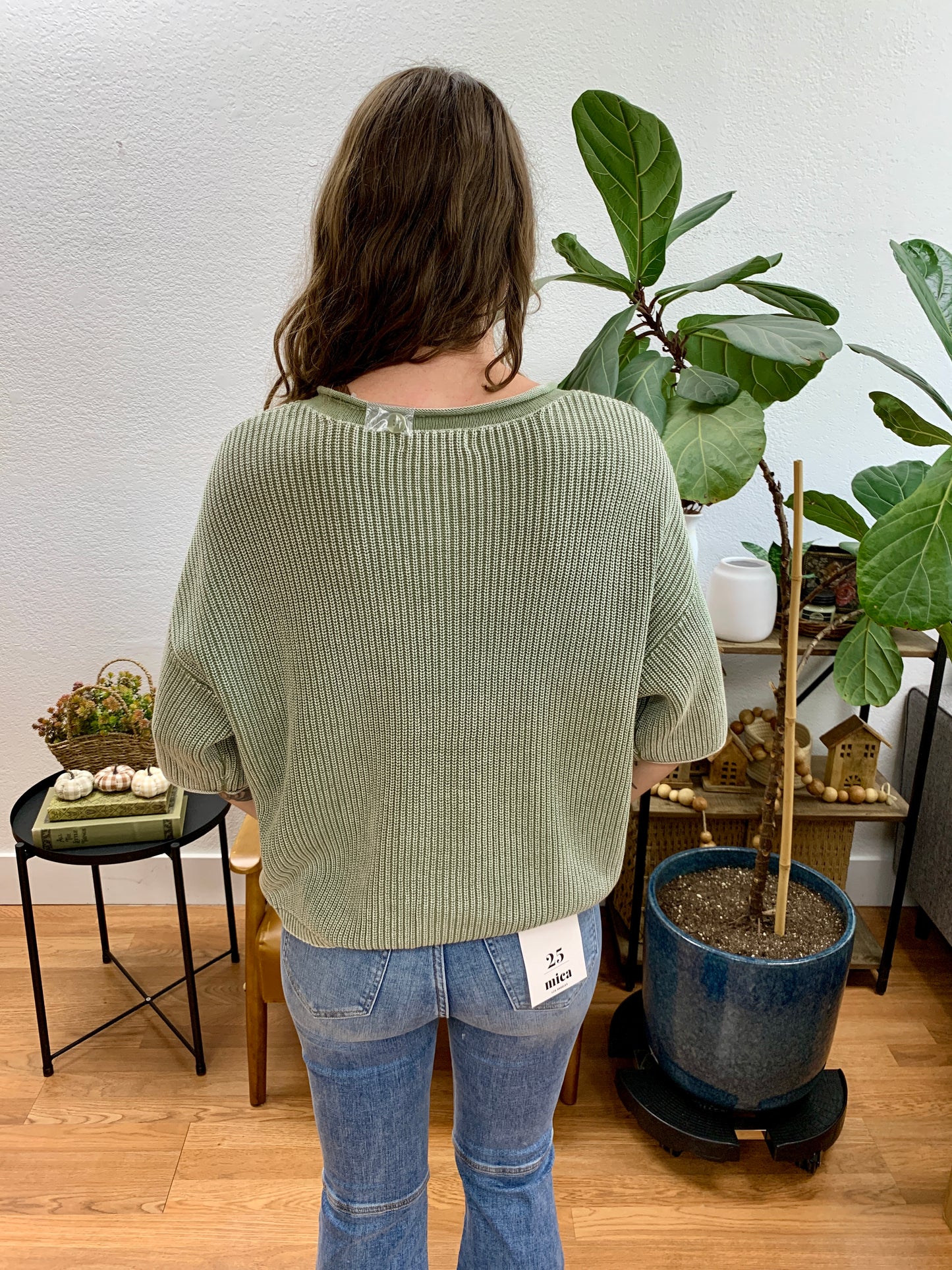 Olive Washed Ribbed Cardigan