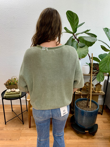 Olive Washed Ribbed Cardigan