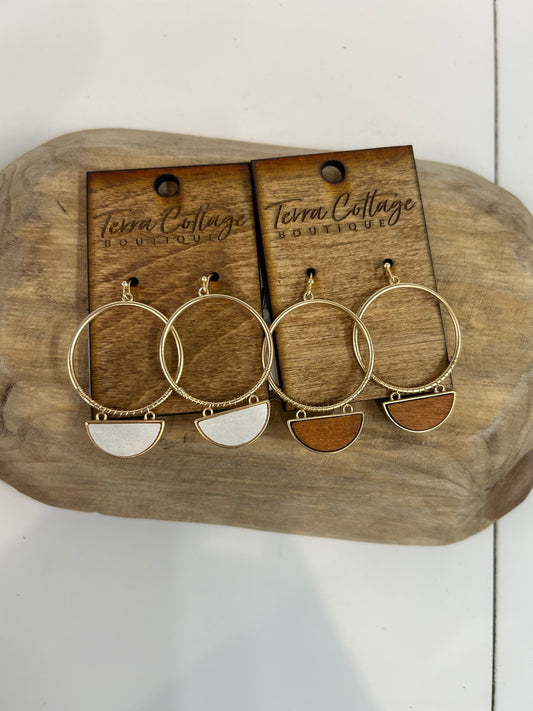 Wooden Half Circle Hoop Dangle Earrings
