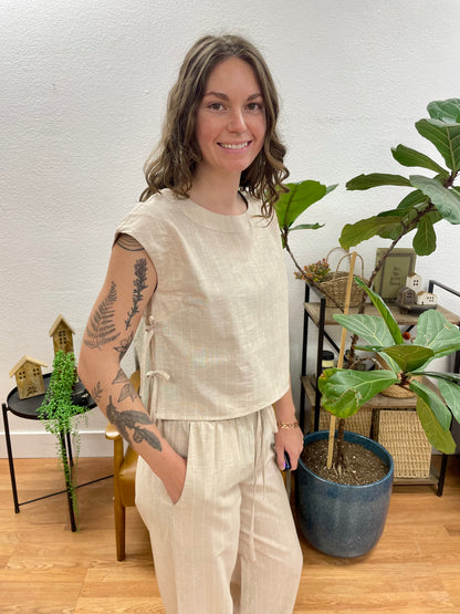 Khaki Stripe Linen Top