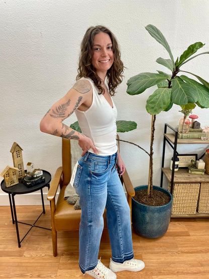 RISEN Slouchy Released Hem Crop Jeans - Terra Cottage