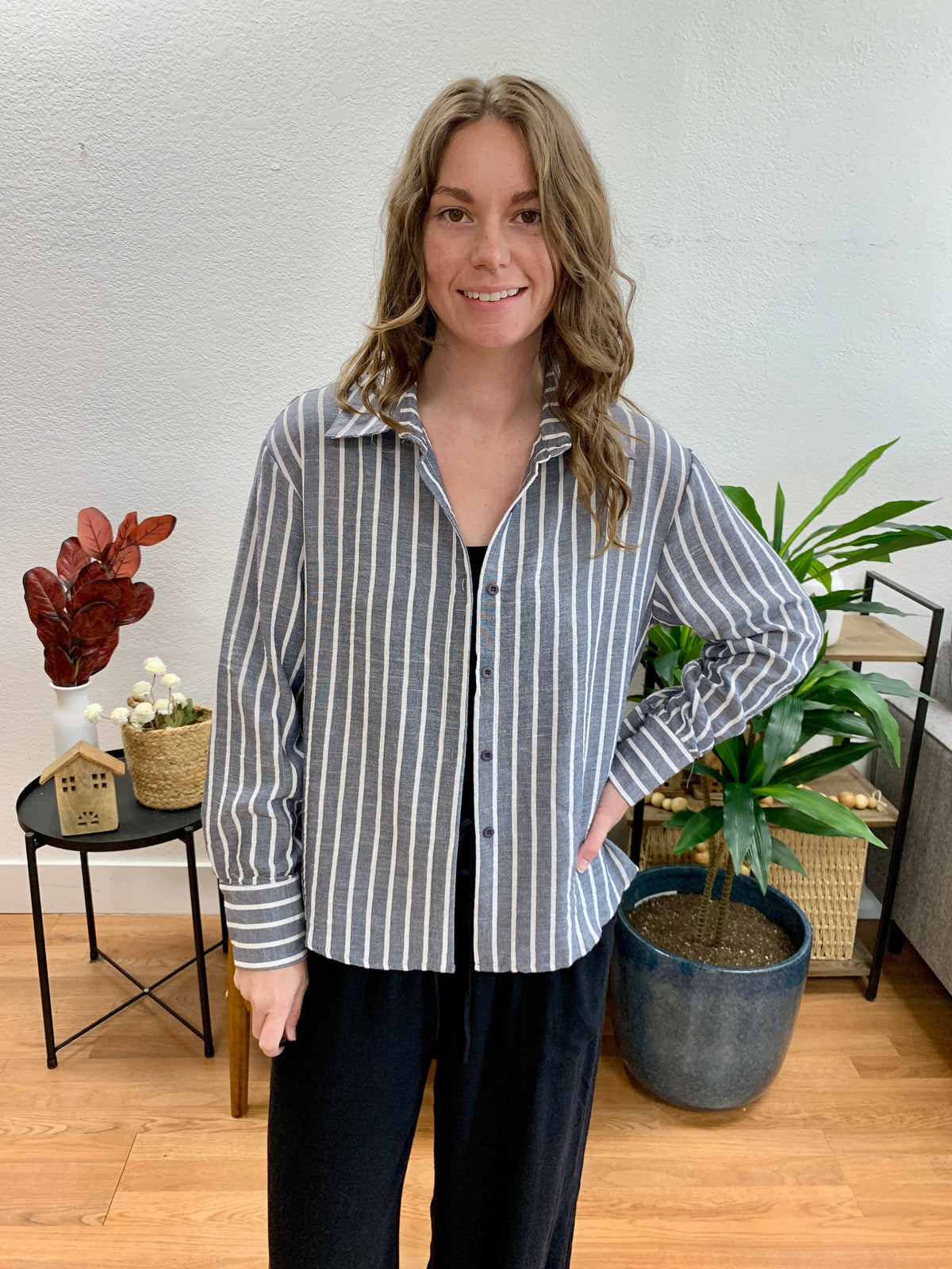 Indigo Stripe Button Up Shirt