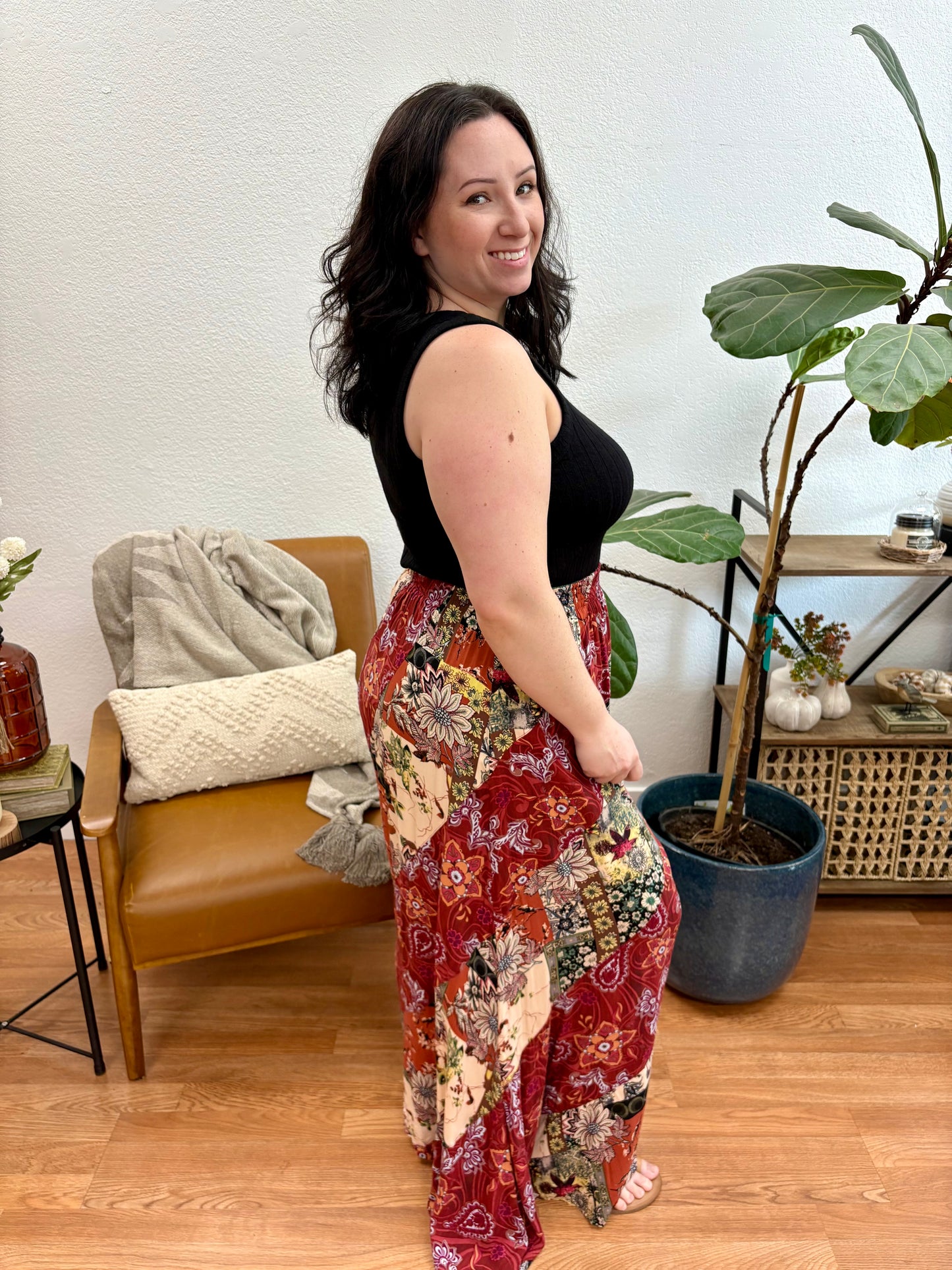 Marsala Mixed Print Maxi Skirt
