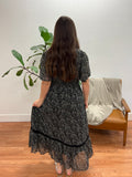 Black Paisley Flutter Sleeve Midi Dress