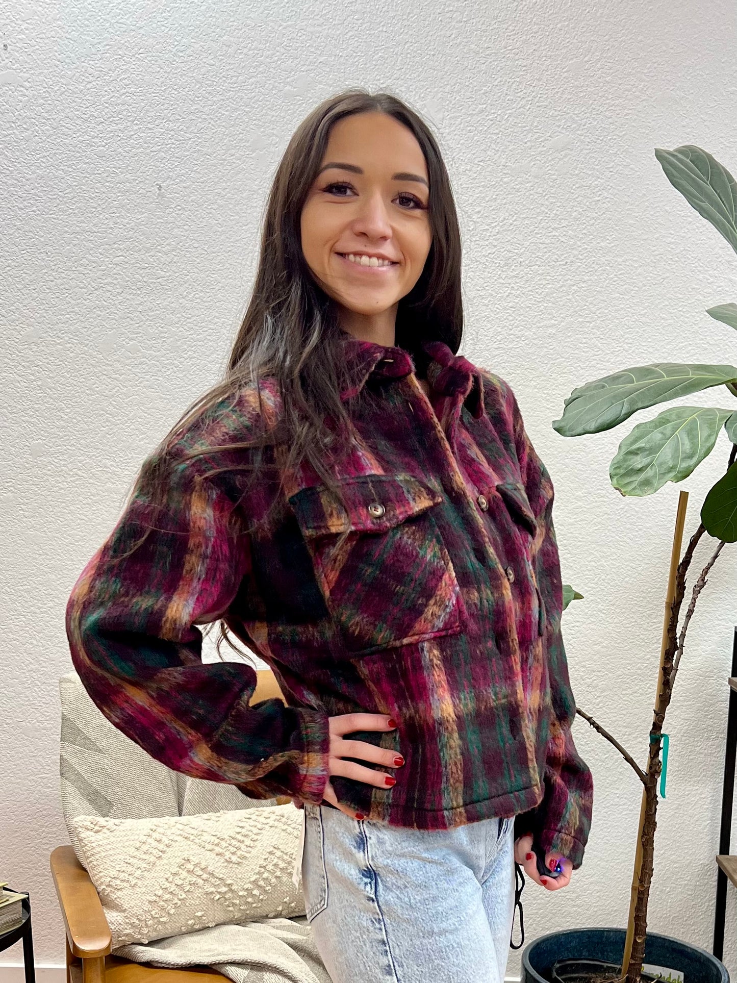 Burgundy Cozy Cropped Shacket