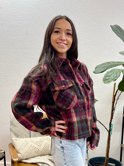 Burgundy Cozy Cropped Shacket