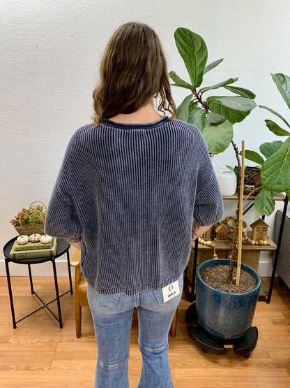Navy Washed Ribbed Cardigan